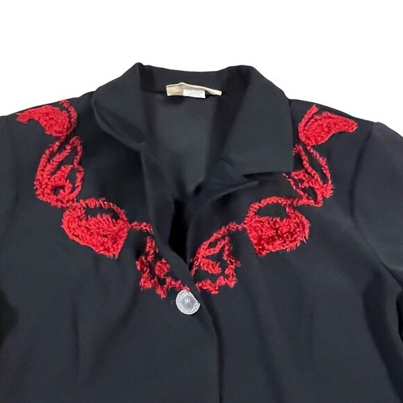 New Frontier Western Crop Black Blazer Jacket Red Floral Embroidery Size Large - Picture 3 of 10